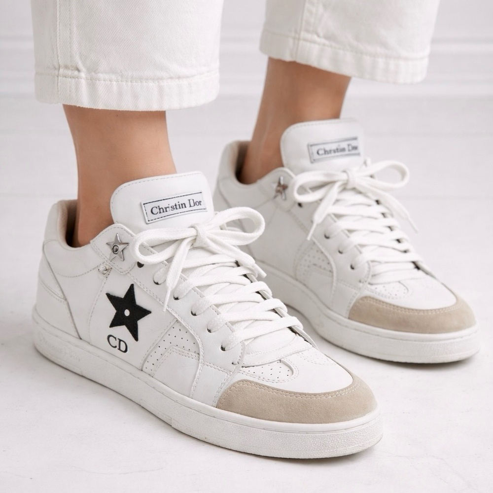 Christian Dior Star Walk Sneakers White Leather Suede Star CD Logo